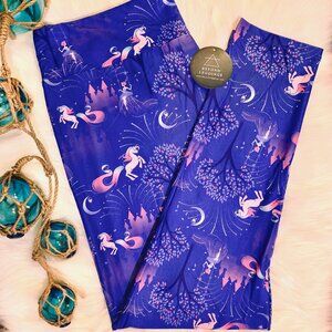 Purple Fairytale Princes Magic Castle & Unicorn Pony Print Leggings Adult & Kid